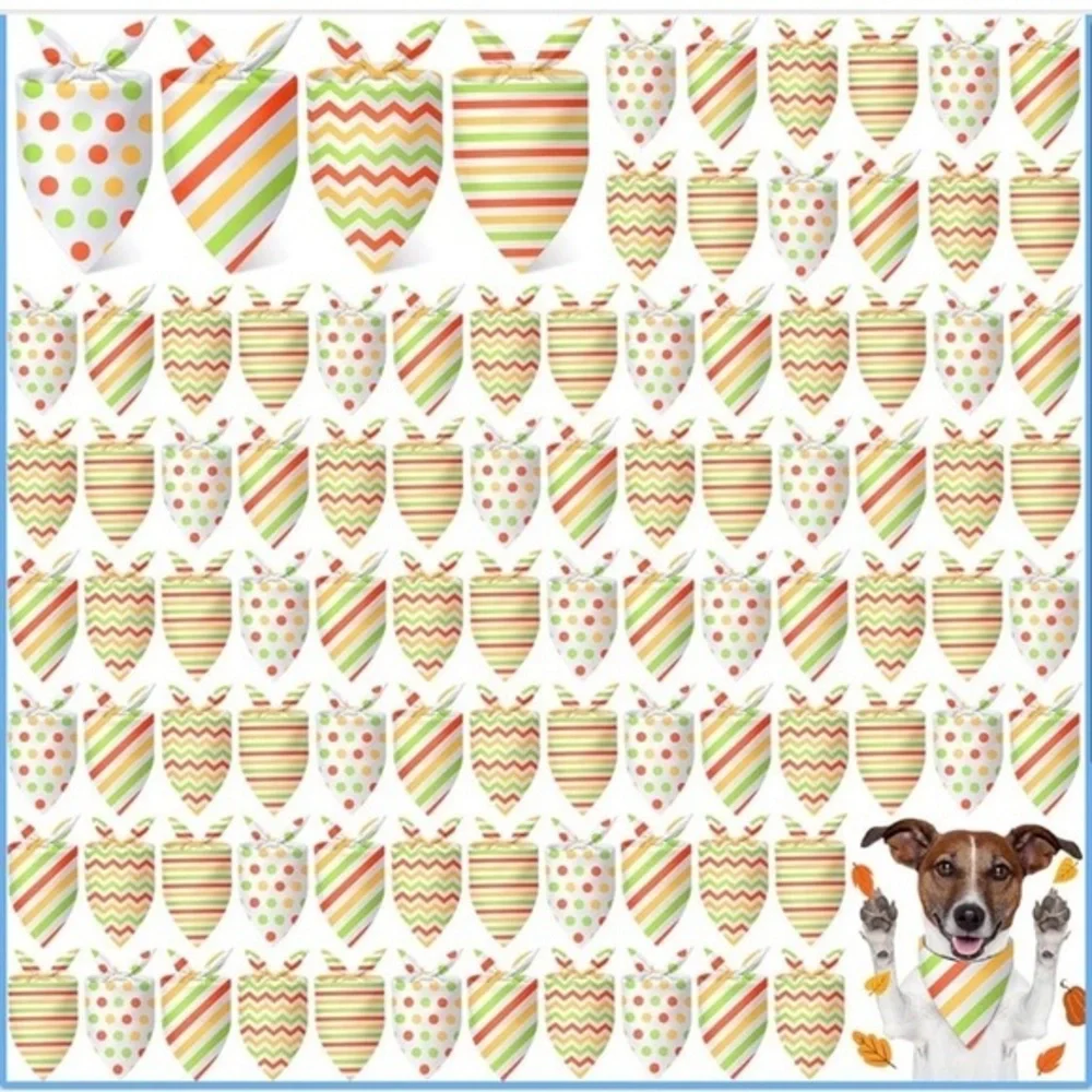 50 Pcs Dog Bandanas Bulk Polka Dot Stripe Bandanas Triangle Kerchief 4 Styles